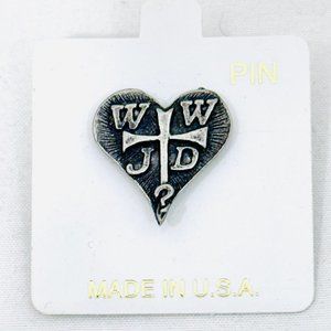 WWJD? Heart Shaped Pin - What Would Jesus Do Lapel Pin on Original Card - New